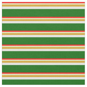 Red, Tan, Goldenrod, White, and Dark Green Lines Fabric