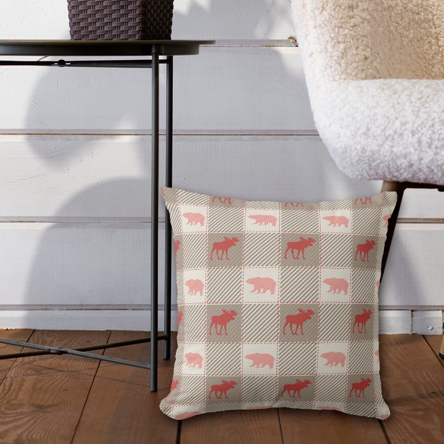 Red Tan Moose Bear Cabin Pattern Cushion (Creator Uploaded)