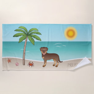 Red & Tan Rottweiler At A Tropical Summer Beach - Towel