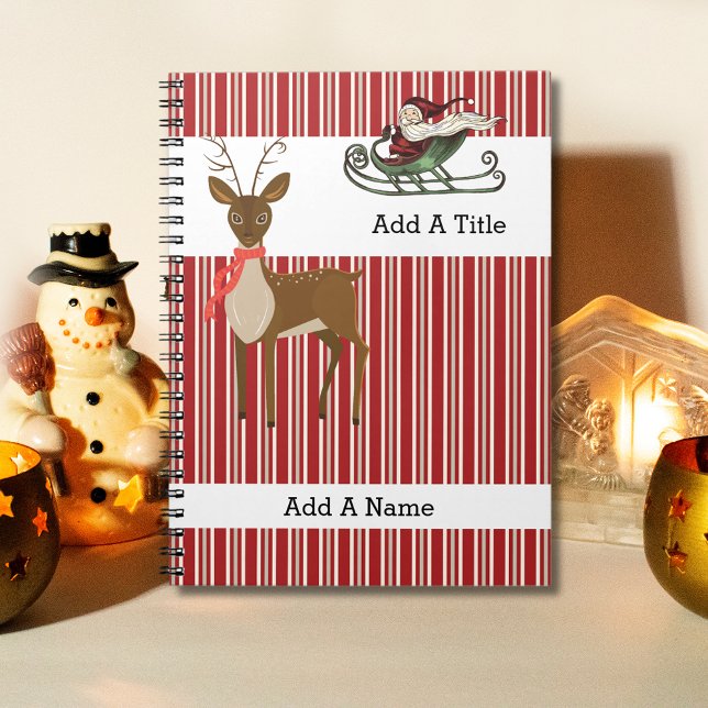 Red Tan-White Stripe•Santa-Reindeer•Custom Notebook (Creator Uploaded)