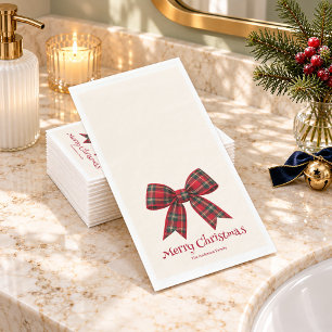 Red Tartan Bow Christmas Napkin