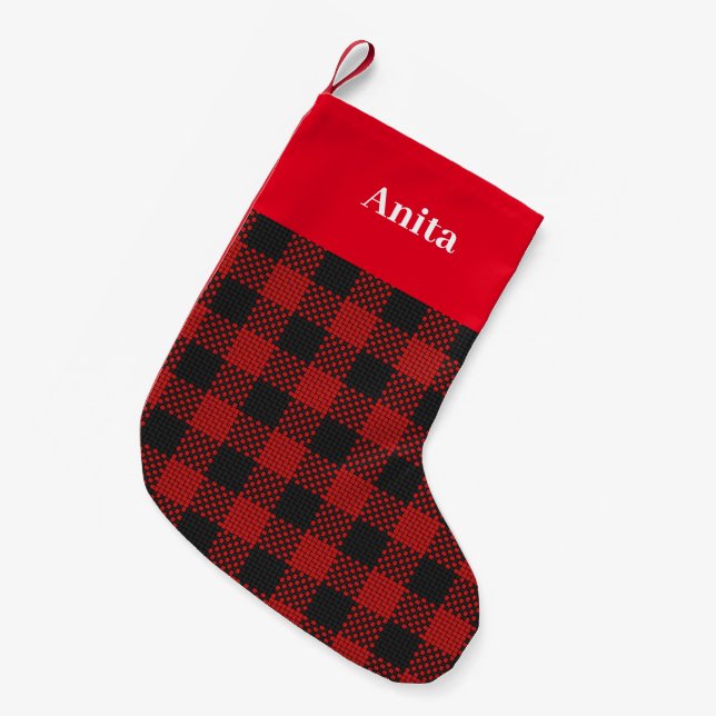 Red Tartan Check with Monogram for Her Small Christmas Stocking (Front (Hanging))