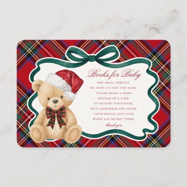 Red Tartan Christmas Bear Books for Baby Card (Front)