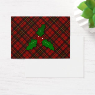 Red tartan Christmas plaid holidays Holly twig