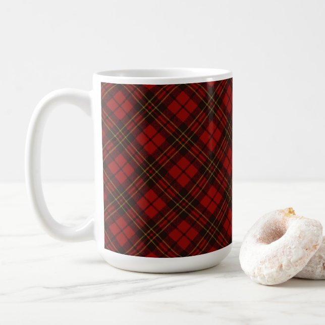 Red tartan Christmas plaid winter holidays pattern Coffee Mug (With Donut)