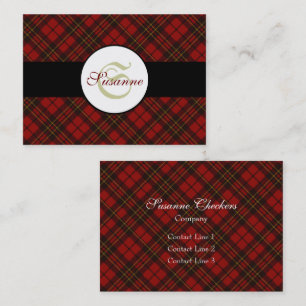 Red tartan Christmas plaid winter pattern Monogram Business Card