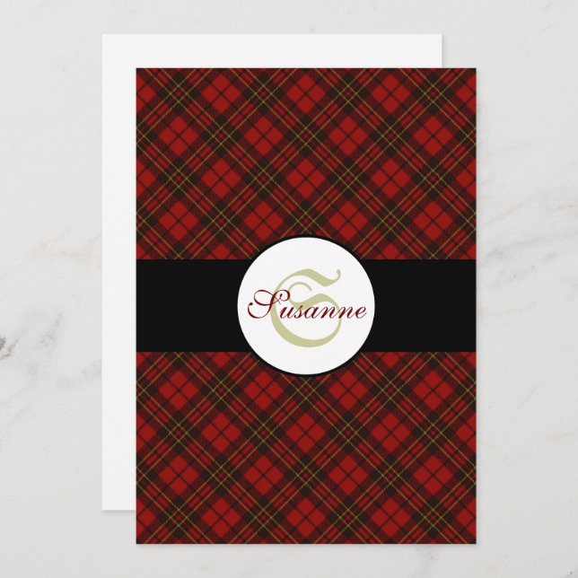 Red tartan Christmas plaid winter pattern Monogram Invitation (Front/Back)