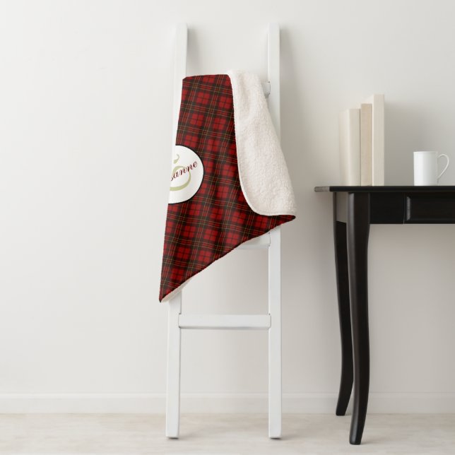 Red tartan Christmas plaid winter pattern Monogram Sherpa Blanket (In Situ)