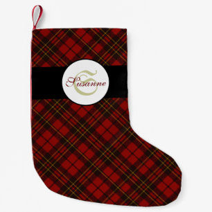 Red tartan Christmas plaid winter pattern Monogram Small Christmas Stocking