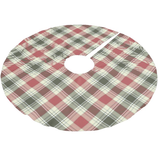Red Tartan Christmas Tree Base Cover Up Brushed Polyester Tree Skirt (Angled)