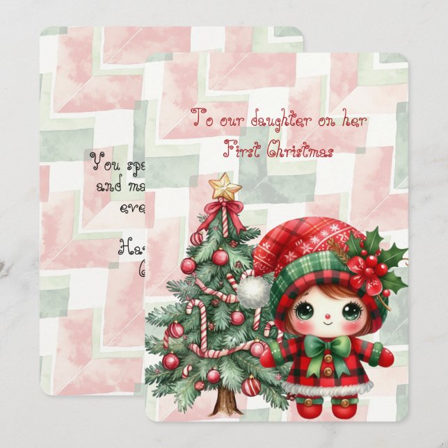 Red Tartan Daughter First Christmas  Card (Front/Back)