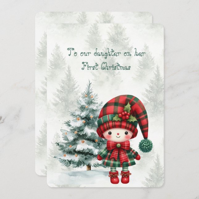 Red Tartan Daughter First Christmas  Card (Front/Back)