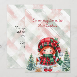 Red Tartan Daughter First Christmas Card