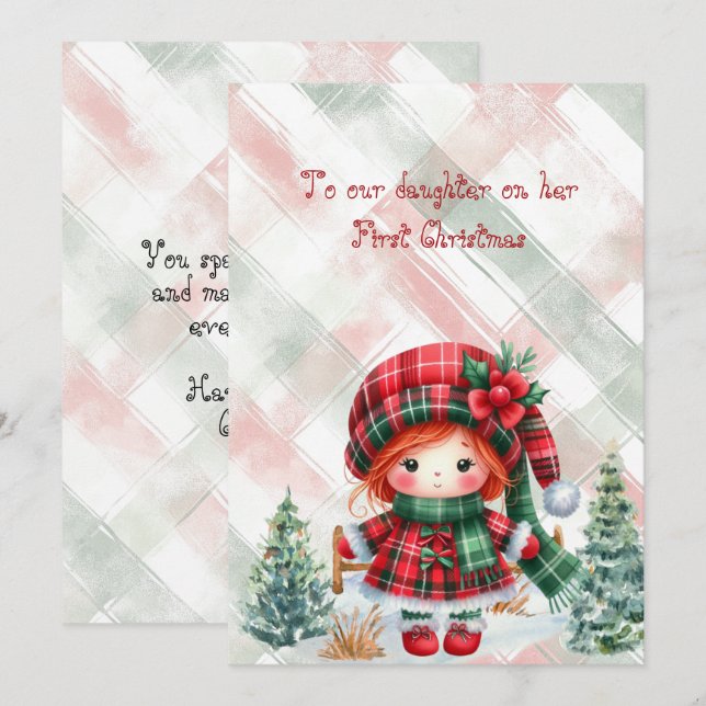 Red Tartan Daughter First Christmas  Card (Front/Back)