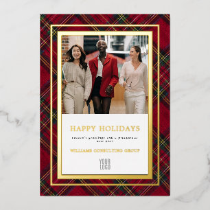 Red Tartan Elegant Business Foil Holiday Card