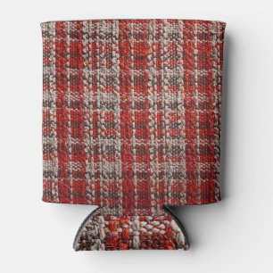Red Tartan Fabric: Textured Background Can Cooler