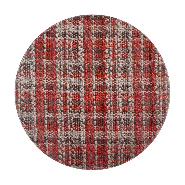 Red Tartan Fabric: Textured Background Cutting Board (Front)