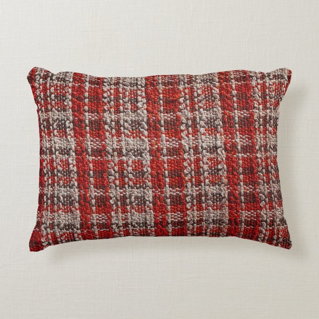 Red Tartan Fabric: Textured Background Decorative Cushion (Front)