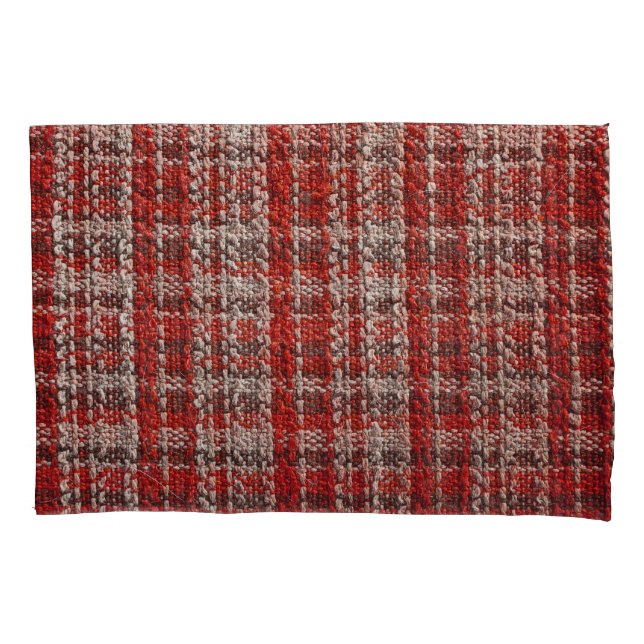 Red Tartan Fabric: Textured Background Pillowcase (Front)