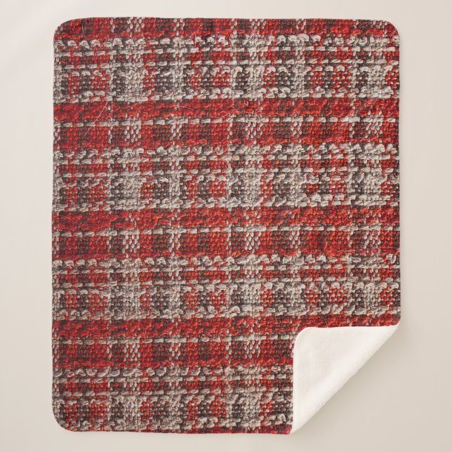 Red Tartan Fabric: Textured Background Sherpa Blanket (Front)
