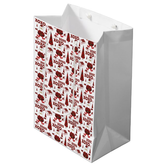 Red Tartan Fashion Santa Pattern Medium Gift Bag (Front Angled)