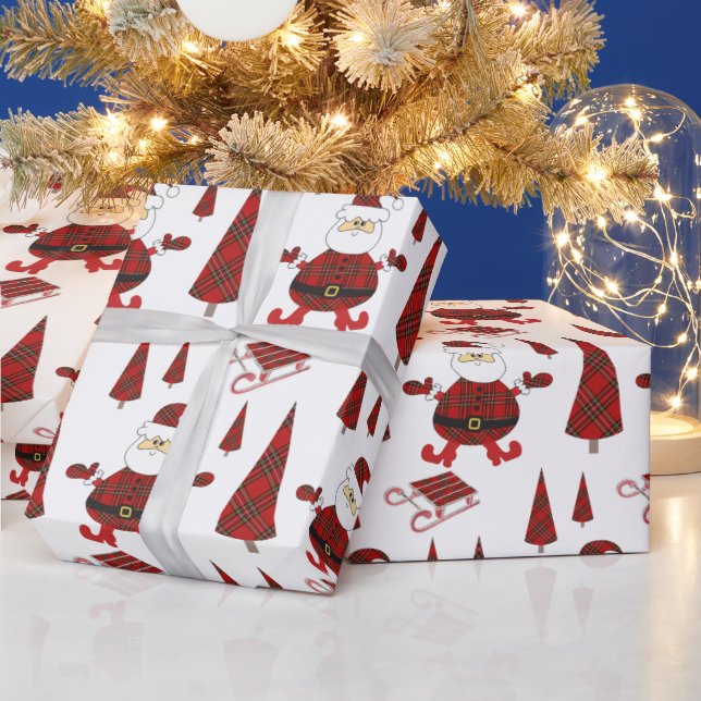 Red Tartan Fashion Santa Pattern Wrapping Paper (Holidays)