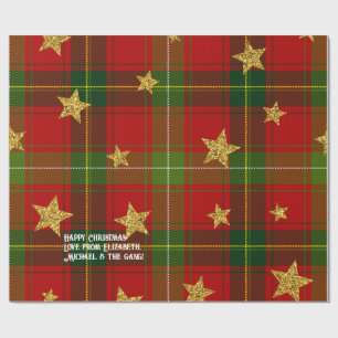 Red Tartan Gold Star Personalized Christmas Wrapping Paper