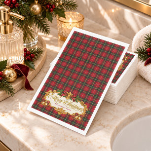 Red Tartan Merry Christmas Napkin