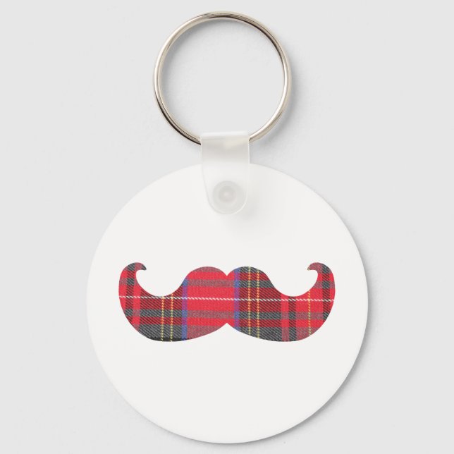 Red Tartan Moustache Key Ring (Front)