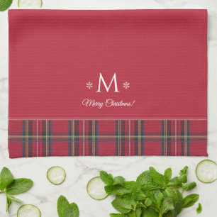 Red Tartan Personalised Monogram Christmas Tea Towel