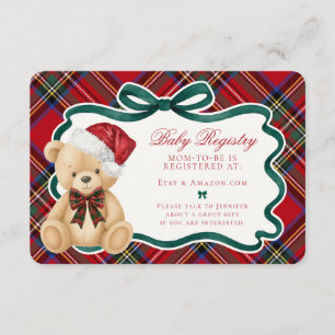 Red Tartan Plaid Christmas Bear Baby Registry Enclosure Card