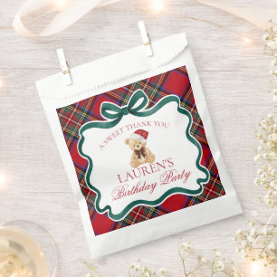 Red Tartan Plaid Christmas Bear Birthday Dessert Favour Bags