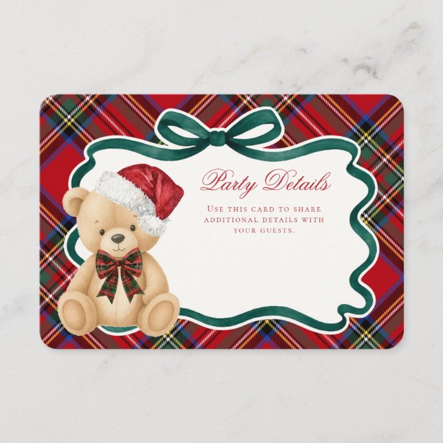 Red Tartan Plaid Christmas Bear Details Enclosure Card (Front)