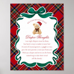 Red Tartan Plaid Christmas Bear Diaper Thoughts Poster