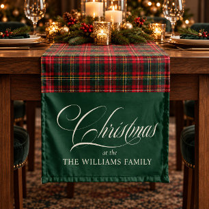 Red Tartan Plaid Dark Green Christmas Family Short Table Runner