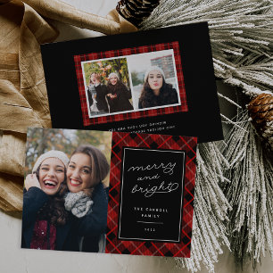 Red Tartan Plaid Double Sided Photo Holiday Card