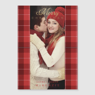 Red Tartan Plaid First Merry Christmas Photo
