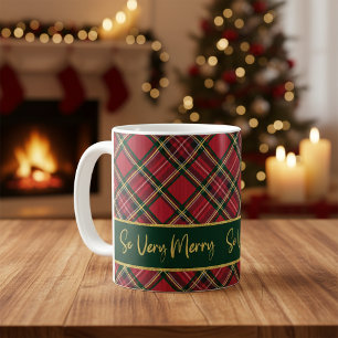 Red Tartan Plaid Gold So Very Merry Coffee Mug