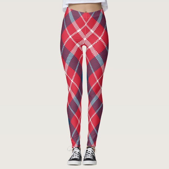 Red Tartan Plaid Leggings – Trendy Chequered Pant (Front)