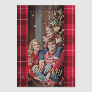 Red Tartan Plaid Merry Christmas Photo Family