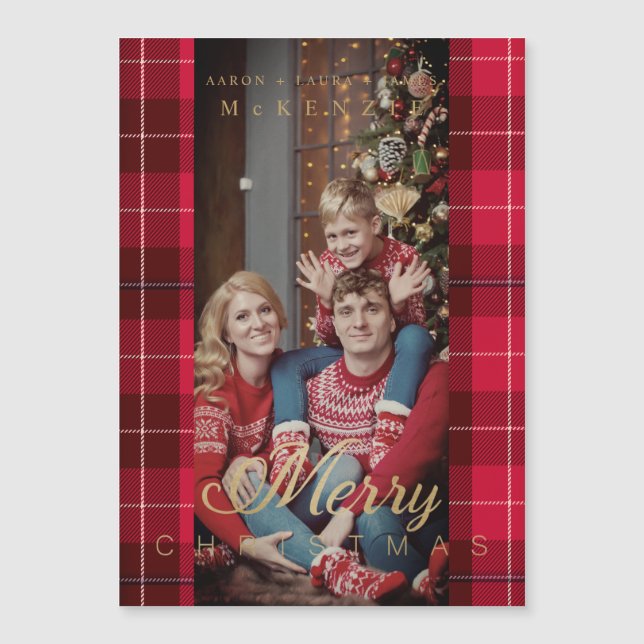 Red Tartan Plaid Merry Christmas Photo Family (Front)