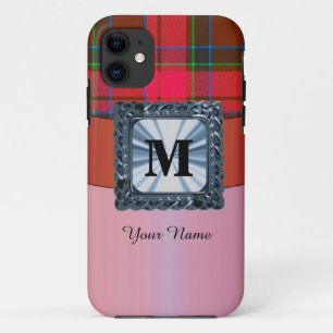 Red tartan plaid personalised monogram iPhone 11 case