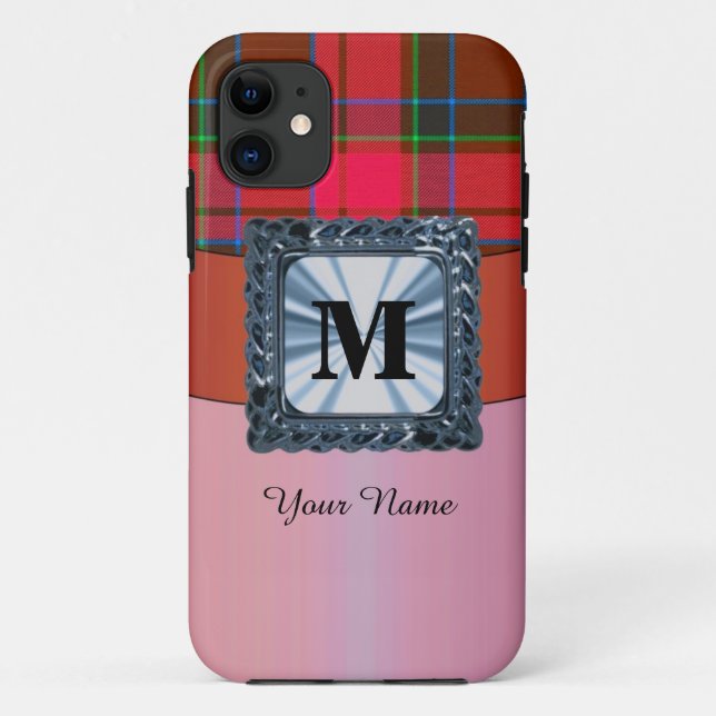 Red tartan plaid personalised monogram Case-Mate iPhone case (Back)