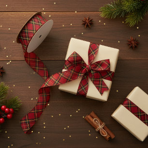 Red Tartan Plaid Ribbon – Holiday Gift Wrap Grosgrain Ribbon