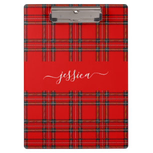 Red tartan plaid script name binder clipboard