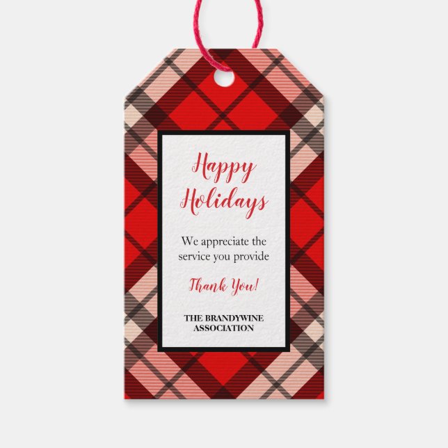 Red Tartan Plaid Thank you holiday gift tag (Front)