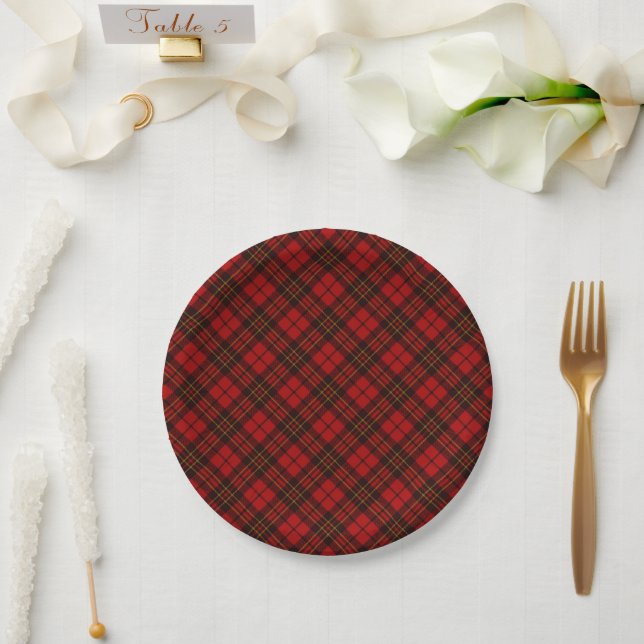 Red tartan plaid winter Christmas pattern holidays Paper Plate (Wedding)