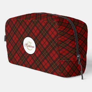 Red tartan plaid winter elegant Monogram Dopp Kit