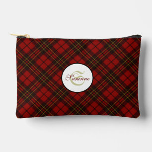 Red tartan plaid winter elegant Monogram Zipper Accessory Pouch