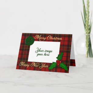  Red tartan plaid Your photo Christmas greeting Holiday Card